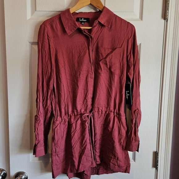 NWT Lulu's ZAYN RUSTY ROSE LONG SLEEVE BUTTON-UP ROMPER S - Picture 1 of 6